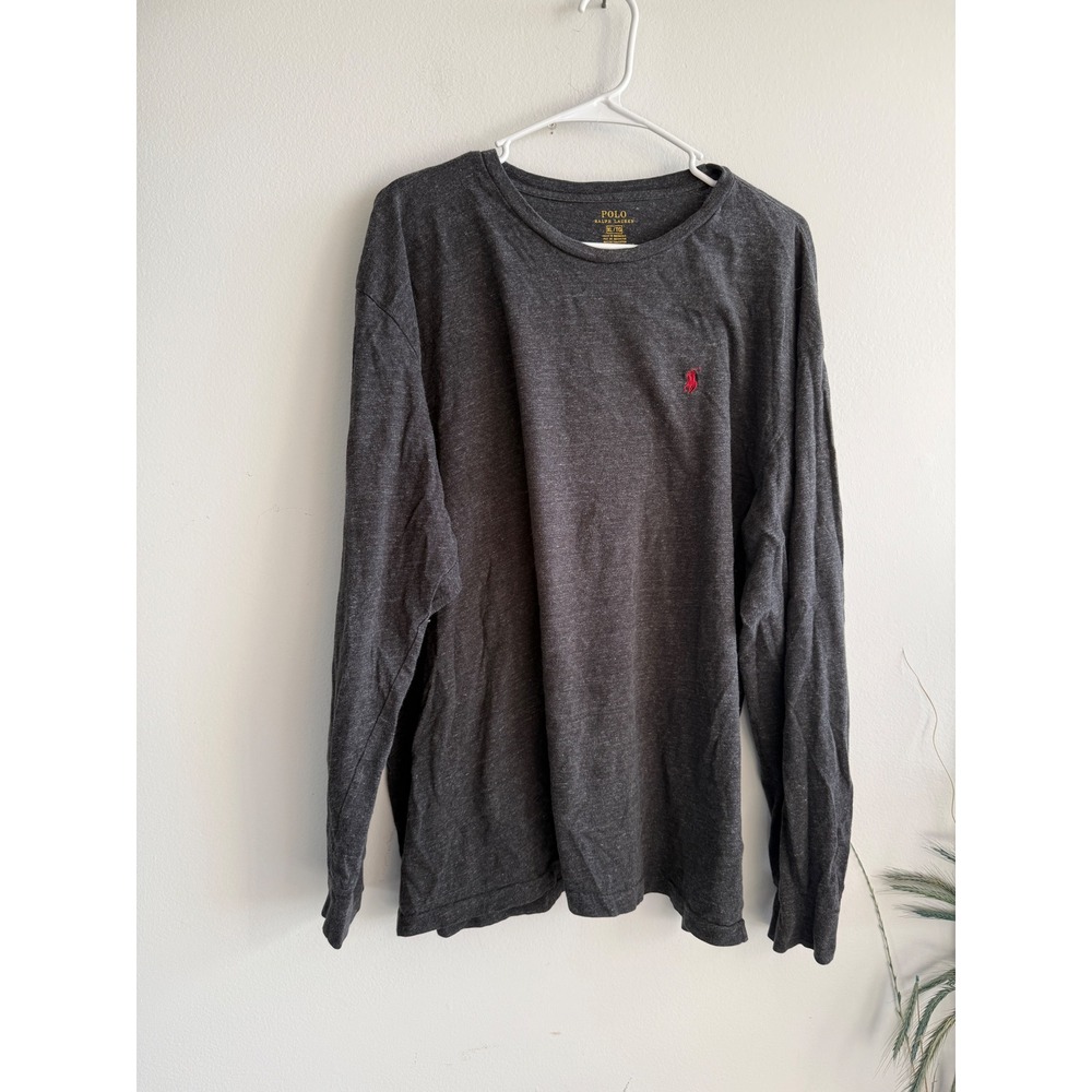 Polo Ralph Lauren Mens XL Long Sleeve T-Shirt Charcoal Heather Red Pony Logo